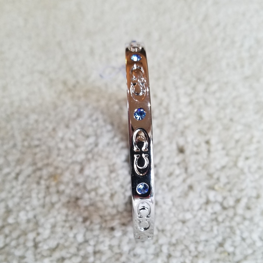 Coach Kissing Cs Bangle Bracelet Hinged Enamel Silver Pool Crystal Accents NWT - Picture 14 of 16